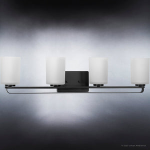 Unique UHP4115 Modern Bath Light 7.625''H x 32.5''W, Midnight Black Finish, Broome Collection bathroom fixture with white glass shades by Urban Amb