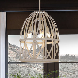 A unique and luxurious UHP4121 Farmhouse Chandelier from the Bairnsdale Collection by Urban Ambiance, hanging over a window.