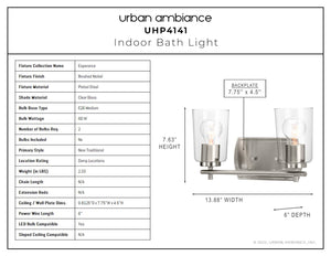 A beautiful lighting fixture from the Esperance Collection - the Urban Ambiance UHP4141 Traditional Bath Light 7.625''H x 13.875''W in brushed nickel finish