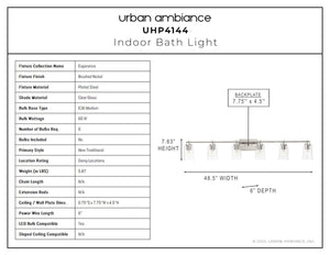 A diagram displaying the dimensions of the luxurious UHP4144 Traditional Bath Light from the Esperance Collection by Urban Ambiance.