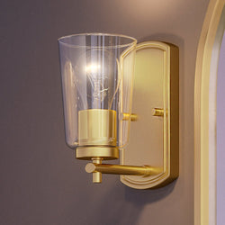A unique 7.75''H x 4.5''W lamp with a gorgeous Satin Gold Finish from the Esperance Collection by Urban Ambiance featuring a glass shade.