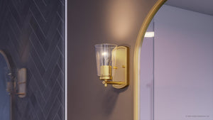 A stunning Urban Ambiance UHP4145 Traditional Wall Sconce 7.75''H x 4.5''W, featuring a Satin Gold Finish from the Esperance Collection and