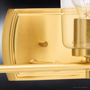 An Urban Ambiance UHP4147 Traditional Bath Light 7.625''H x 23''W, Satin Gold Finish, Esperance Collection with a glass bulb combines luxury and lighting fixture