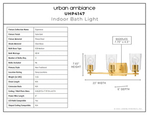 An image of a unique and gorgeous UHP4147 Traditional Bath Light 7.625''H x 23''W with a satin gold finish from the Esperance Collection, by Urban Ambiance