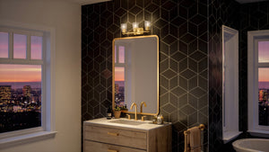 An Urban Ambiance UHP4147 Traditional Bath Light 7.625''H x 23''W, Satin Gold Finish, Esperance Collection with a stunning view of the city.