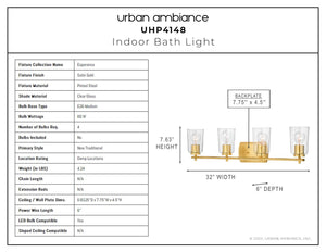 A unique and beautiful image of an Urban Ambiance Traditional Bath Light 7.625''H x 32''W, Satin Gold Finish from the Esperance Collection.