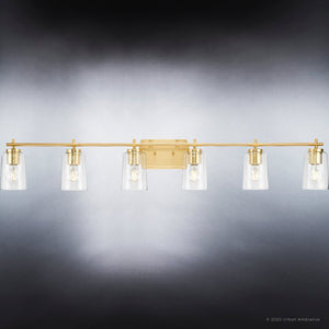 An Urban Ambiance Traditional Bath lighting fixture with clear glass shades, giving a unique and gorgeous ambiance to any bathroom.