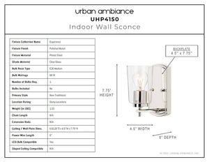 Urban Ambiance UHP4150 Traditional Wall Sconce 7.75''H x 4.5''W, Polished Nickel Finish - beautiful lighting fixture.
