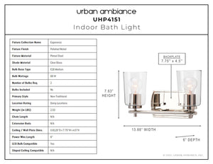 A beautiful Urban Ambiance bathroom light fixture with a UHP4151 Traditional Bath Light, polished nickel finish.