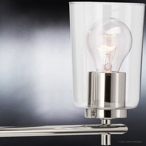 A gorgeous Urban Ambiance lamp with a unique UHP4152 Traditional Bath Light 7.625''H x 23''W, Polished Nickel Finish, Esperance Collection glass bulb