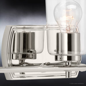 Luxury Urban Ambiance UHP4152 Traditional Bath Light 7.625''H x 23''W, Polished Nickel Finish, Beautiful Esperance Collection light fixture with a light bulb.