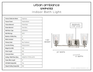 A unique lighting fixture from the Urban Ambiance Esperance Collection, featuring the Urban Ambiance UHP4152 Traditional Bath Light 7.625''H x 23''W with a