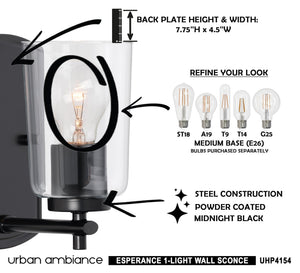Urban Ambiance UHP4154 Traditional Wall Sconce with a gorgeous Midnight Black Finish from the unique Esperance Collection, measuring 7.75''H x 4.5''W.