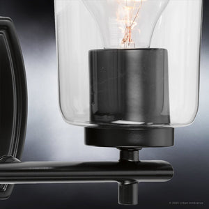 A beautiful Urban Ambiance UHP4155 Traditional Bath Light 7.625''H x 13.875''W, Midnight Black Finish, Esperance Collection with a clear glass bulb