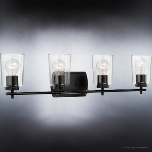 A unique UHP4157 Traditional Bath Light 7.625''H x 32''W, Midnight Black Finish, Esperance Collection bathroom fixture with glass shades by Urban Ambiance.