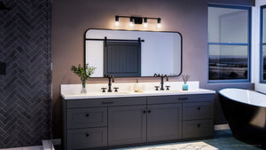 A luxury bathroom featuring a UHP4157 Traditional Bath Light 7.625''H x 32''W, Midnight Black Finish, Esperance Collection by Urban Ambiance lamp.