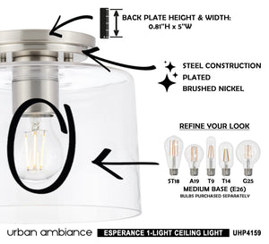 A gorgeous and unique lighting fixture, the UHP4159 Traditional Ceiling Light 7.375''H x 8.625''W in Brushed Nickel Finish from the Esperance Collection