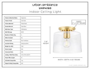 A gorgeous UHP4160 Traditional Ceiling Light 7.375''H x 8.625''W, Satin Gold Finish, Esperance Collection lamp from Urban Ambiance.