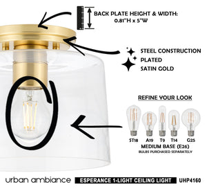 An image of a unique lighting fixture, UHP4160 Traditional Ceiling Light 7.375''H x 8.625''W, Satin Gold Finish, Esperance Collection by Urban Amb