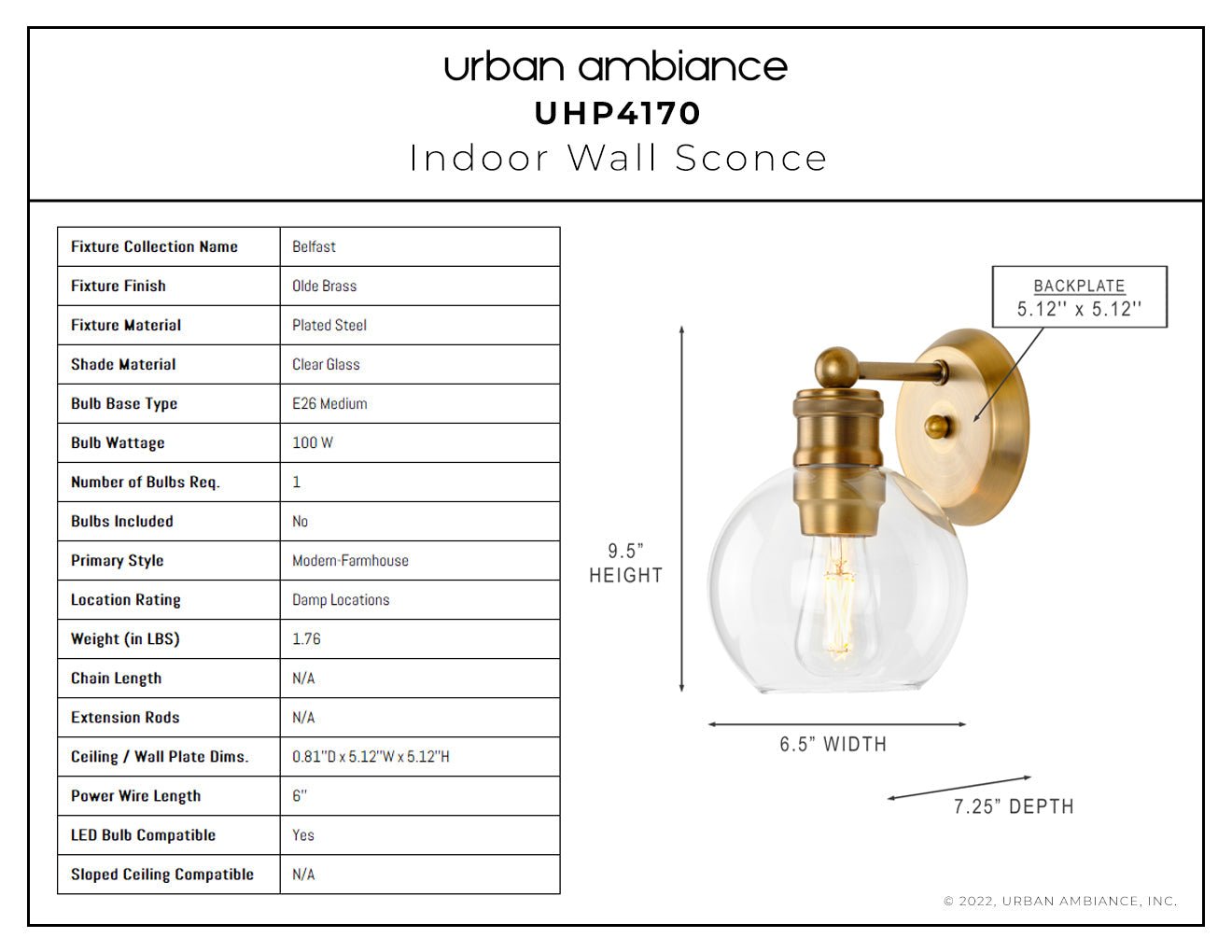 UHP4170 Vintage Wall Sconce - Thumbnail 5