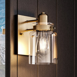 A unique UHP4190 Vintage Wall Sconce with a glass jar on it, from the Bridgeport Collection by Urban Ambiance.