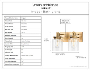 A beautiful lighting fixture, UHP4191 Vintage Bath Light 8.625''H x 13.25''W, with an Olde Brass Finish from the Bridgeport Collection by