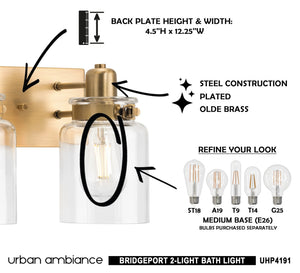 The instructions for how to install a unique and beautiful UHP4191 Vintage Bath Light 8.625''H x 13.25''W, Olde Brass Finish, Bridgeport
