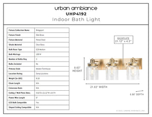 A unique diagram showing the dimensions of a gorgeous UHP4192 Vintage Bath Light 8.625''H x 21.625''W, Olde Brass Finish, Bridgeport Collection