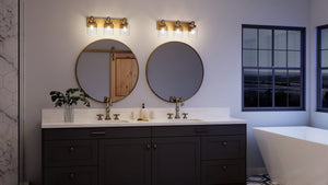 A Urban Ambiance bathroom with a unique UHP4192 Vintage Bath Light 8.625''H x 21.625''W lighting fixture, Olde Brass Finish, Bridgeport Collection tub