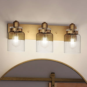A unique UHP4192 Vintage Bath Light fixture with three glass jars, made by Urban Ambiance.