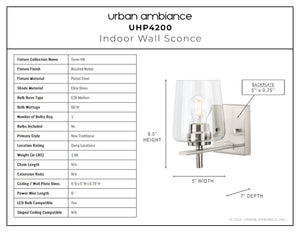 A diagram showing the dimensions and gorgeous design of an Urban Ambiance UHP4200 New Traditional Wall Sconce lighting fixture.