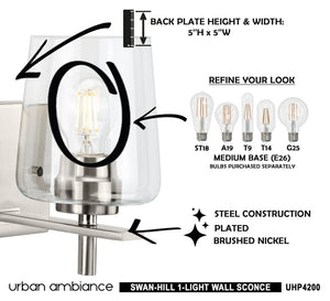 A beautiful and unique lighting fixture - the UHP4200 New Traditional Wall Sconce with Brushed Nickel Finish from the Swan-Hill Collection by Urban Ambiance, complete with instructions on