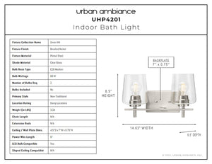 Urban Ambiance UHP4201 New Traditional Bath Light with a unique and gorgeous brushed nickel finish.