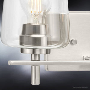 A unique and gorgeous Urban Ambiance bathroom light fixture with a UHP4201 New Traditional Bath Light 8.5''H x 14.625''W, Brushed Nickel Finish