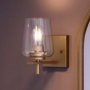 Gorgeous lighting fixture: An UHP4204 New Traditional Wall Sconce 8.5''H x 5''W with an Olde Brass Finish and Swan-Hill Collection glass shade