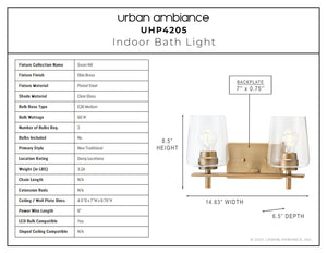 An image of a gorgeous Urban Ambiance UHP4205 New Traditional Bath Light 8.5''H x 14.625''W, Olde Brass Finish, Swan-Hill Collection with