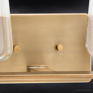 A beautiful lighting fixture with two unique glass shades, perfect for an urban ambiance bathroom.
