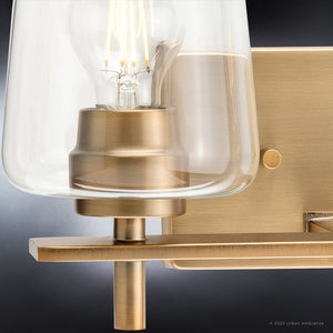 A beautiful and unique UHP4205 New Traditional Bath Light 8.5''H x 14.625''W, Olde Brass Finish, Swan-Hill Collection lighting fixture with a glass