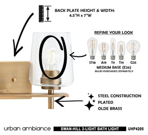 The instructions for how to install a beautiful lighting fixture, the UHP4205 New Traditional Bath Light 8.5''H x 14.625''W, Olde Brass Finish
