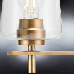 An Urban Ambiance luxury lamp with the UHP4206 New Traditional Bath Light 8.5''H x 24.25''W, Olde Brass Finish, Swan-Hill Collection glass