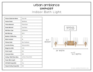 An image of a unique Urban Ambiance UHP4207 New Traditional Bath Light 8.5''H x 34''W, Olde Brass Finish, Swan-Hill Collection lighting fixture.