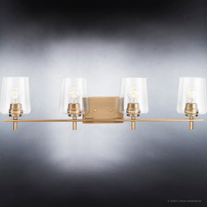 An Urban Ambiance UHP4207 New Traditional Bath Light 8.5''H x 34''W with clear glass shades is a gorgeous lamp.