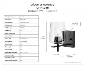 Beautiful lighting fixture - UHP4208 New Traditional Wall Sconce 8.5''H x 5''W, Midnight Black Finish, Swan-Hill Collection.