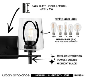 A picture of the beautiful UHP4210 New Traditional Bath Light 8.5''H x 24.25''W, Midnight Black Finish, Swan-Hill Collection by Urban Ambiance with