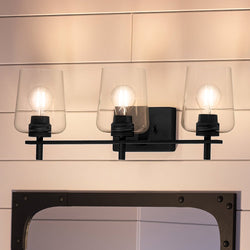 A beautiful Urban Ambiance UHP4210 New Traditional Bath Light 8.5''H x 24.25''W, Midnight Black Finish, Swan-Hill Collection bathroom vanity with three lights
