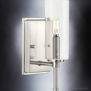 A beautiful Urban Ambiance UHP4220 Contemporary Wall Sconce 11.5''H x 4.75''W, Brushed Nickel Finish, Parkes Collection lighting fixture