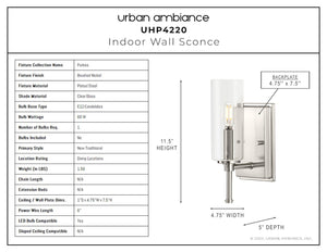 Beautiful Urban Ambiance - UHP4220 Contemporary Wall Sconce 11.5''H x 4.75''W, Brushed Nickel Finish