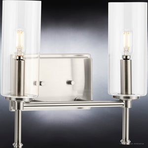 A luxury UHP4221 Contemporary Bath Light 11.5''H x 12.5''W, Brushed Nickel Finish, Parkes Collection bathroom fixture with clear glass bulbs from Urban Amb