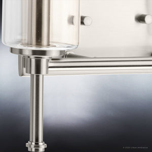 A gorgeous lighting fixture with a unique glass holder for bathrooms.