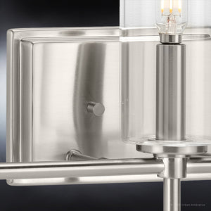 A Unique Urban Ambiance UHP4222 Contemporary Bath Light with a Brushed Nickel Finish and a clear glass shade.